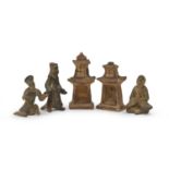 FIVE SMALL CHINESE GLAZED EARTHENWARE SCULPTURES 19TH CENTURY.