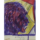 FELT PEN DRAWING OF A MAN'S PROFILE BY ANTHONY QUINN 1963
