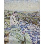 DIVISIONIST OIL PAINTING OF A GIRL IN LANDSCAPE 20TH CENTURY