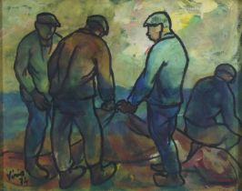 MIXD MEDIA PAINTING OF FISHERMEN BY VIRIO DA SAVONA 1974