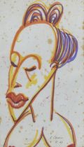 TWO FELT PEN DRAWINGS OF AFRICAN WOMEN BY ANTHONY QUINN 1963