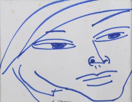 PAIR OF FELT PEN DRAWINGS OF FEMALE FACES BY ANTHONY QUINN 1963