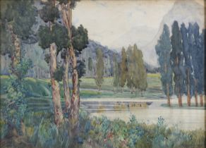 WATERCOLOR LAKESCAPE 1925