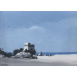 OIL PAINTING OF A NORMAN TOWER OF ENOTRIO PUGLIESE 1968