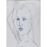INK AND FELT PEN DRAWING OF A WOMAN BY ANTHONY QUINN 1963