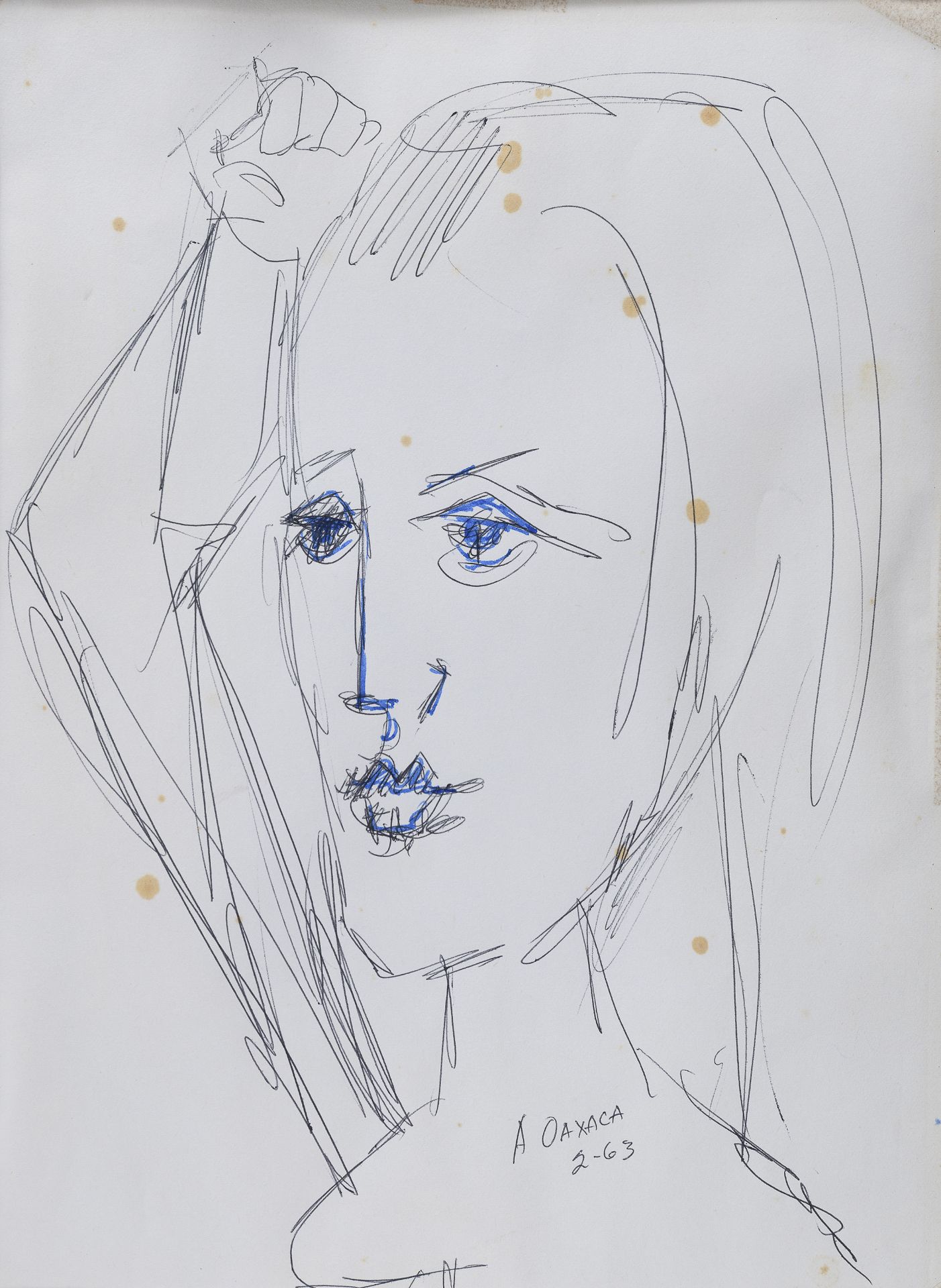 INK AND FELT PEN DRAWING OF A WOMAN BY ANTHONY QUINN 1963