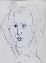 INK AND FELT PEN DRAWING OF A WOMAN BY ANTHONY QUINN 1963