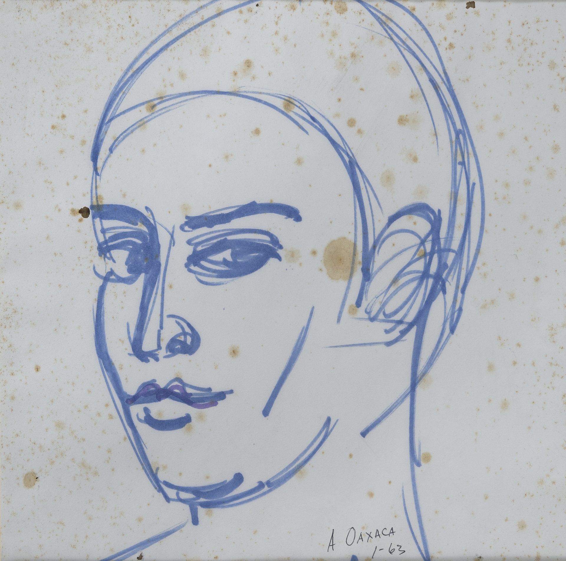 FELT PEN AND INK PORTRAIT OF A WOMAN BY ANTHONY QUINN 1963