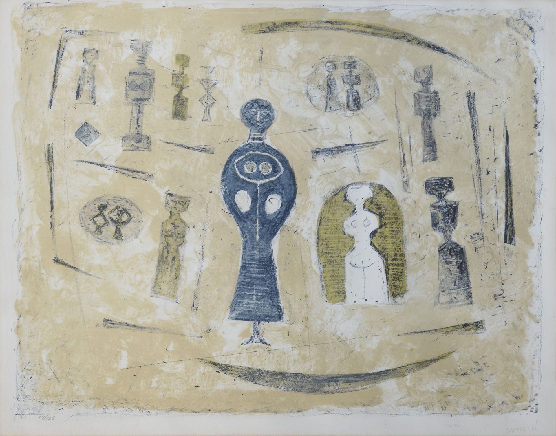 LITHOGRAPH 'THE BLUE LADY' BY MASSIMO CAMPIGLI 1962