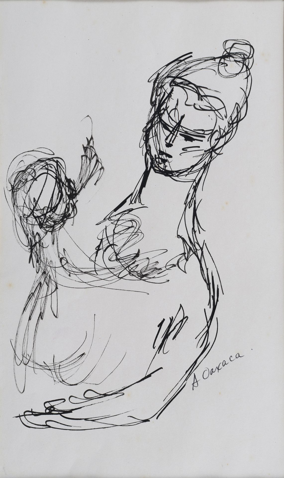 INK DRAWING 'MATERNITY' BY ANTHONY QUINN 1960s