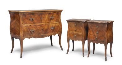 DRESSER AND PAIR OF BEDSIDE TABLES CENTRAL ITALY 19TH CENTURY