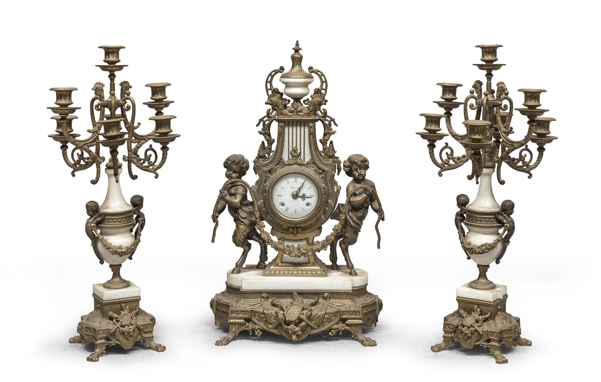 TRIPTYCH WITH CLOCK IN BRONZE AND MARBLE END OF THE 19TH CENTURY
