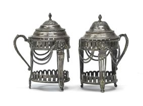 PAIR OF SILVER MOSTARD POTS ENGLAND EARLY 19TH CENTURY