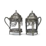 PAIR OF SILVER MOSTARD POTS ENGLAND EARLY 19TH CENTURY