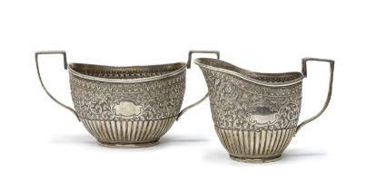 SILVER MILK JUG AND SUGAR BOWL INDIA KUTCH 1900 ca.