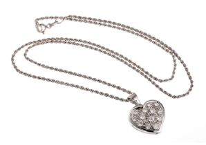 WHITE GOLD NECKLACE WITH DIAMOND-STUDDED HEART-SHAPED PENDANT