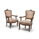 PAIR OF WALNUT ARMCHAIRS PROBABLY NAPLES 18TH CENTURY