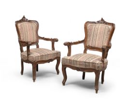 PAIR OF WALNUT ARMCHAIRS PROBABLY NAPLES 18TH CENTURY