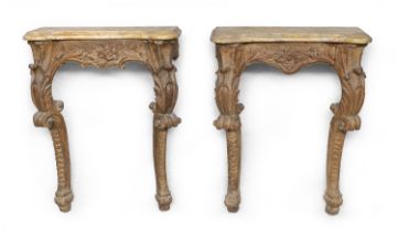 PAIR OF SMALL GILTWOOD CONSOLES PIEDMONT 18TH CENTURY