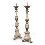 PAIR OF LACQUERED WOOD CANDLESTICKS NAPLES 18TH CENTURY