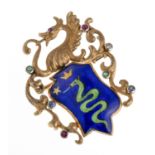 GOLD BROOCH WITH COAT OF ARMS AND DRAGON