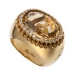 GOLD RING WITH CENTRAL QUARTZ AND DIAMONDS