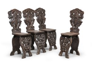 FOUR WALNUT SEATS 19TH CENTURY RENAISSANCE STYLE