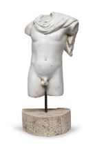 APOLLO'S TORSO IN WHITE MARBLE 20TH CENTURY ARCHAEOLOGICAL STYLE