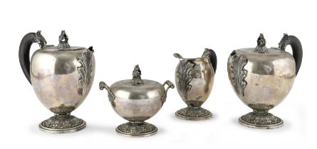 SILVER TEA AND COFFEE SET VERCELLI approx. 1950