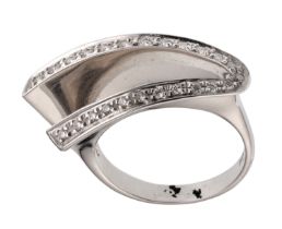 WHITE GOLD FANTASY RING WITH TWO DIAMONDS AND DIAMOND CONTOUR