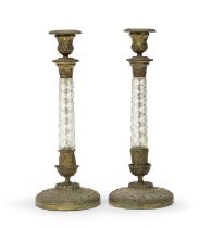 BEAUTIFUL PAIR OF CRYSTAL AND BRONZE CANDLESTICKS EMPIRE PERIOD