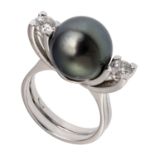 WHITE GOLD RING WITH CENTRAL GREY PEARL
