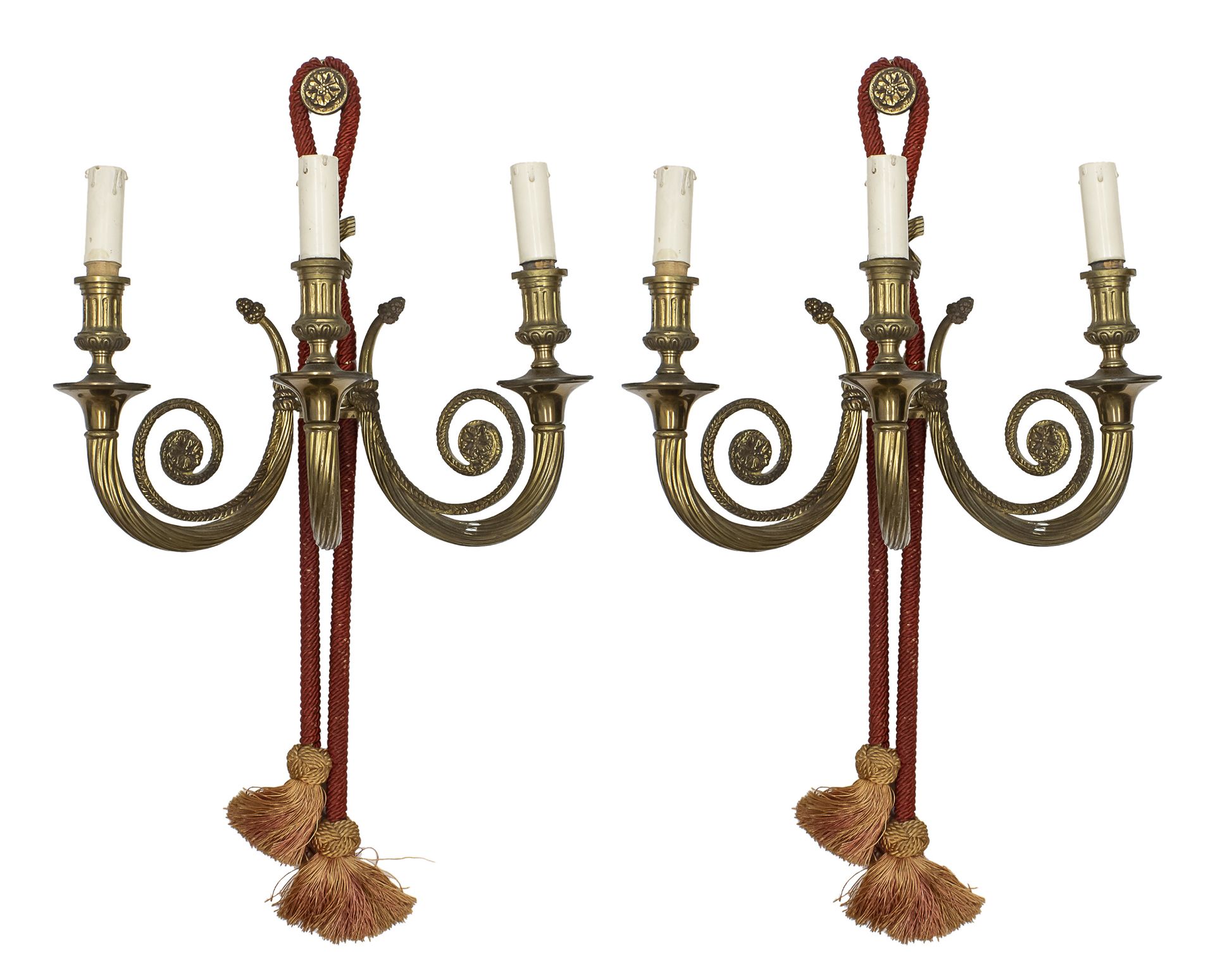 PAIR OF GILT BRONZE WALL LAMPS, EARLY 20TH CENTURY