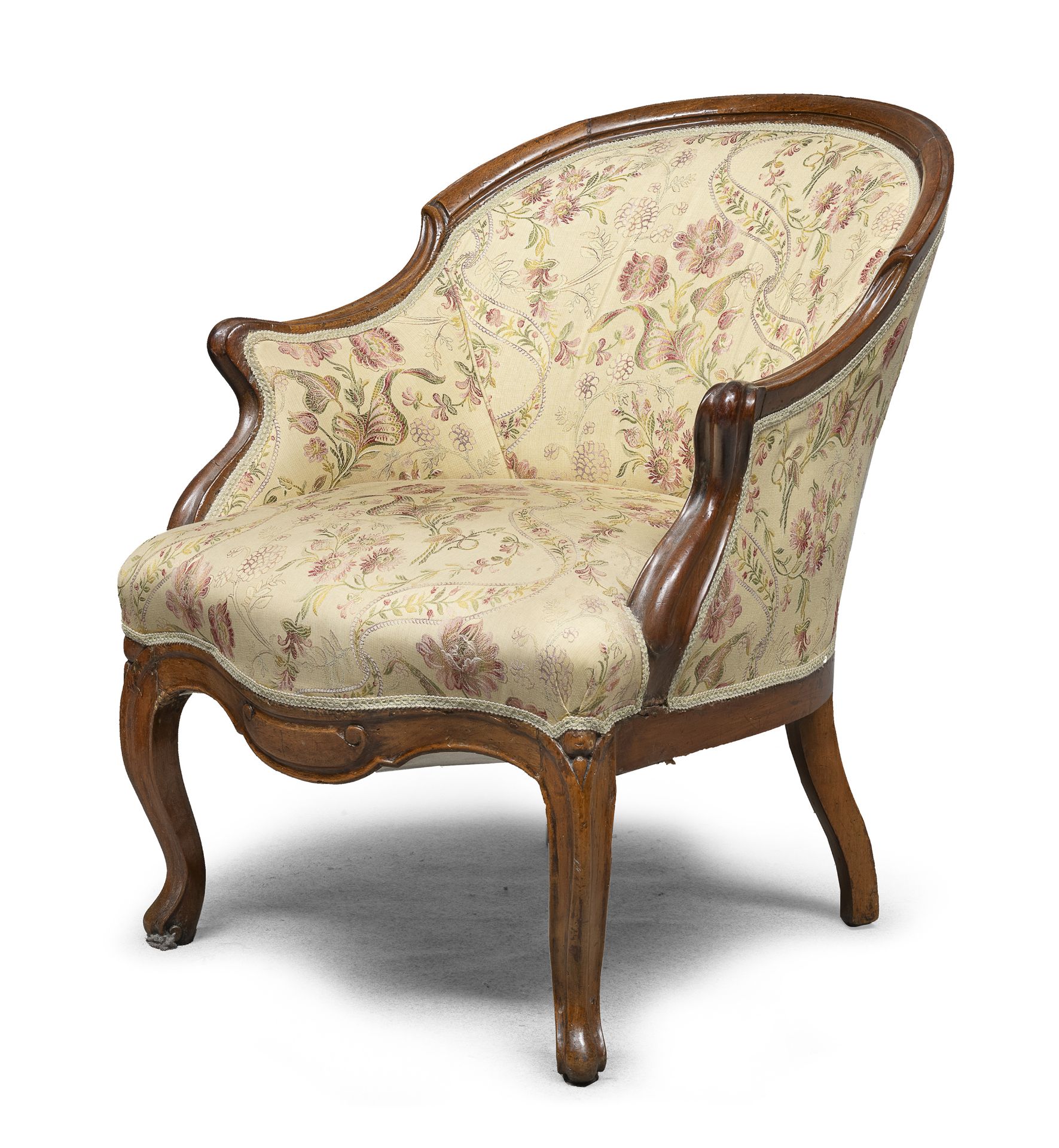 WALNUT ARMCHAIR PROBABLY NAPLES 19TH CENTURY