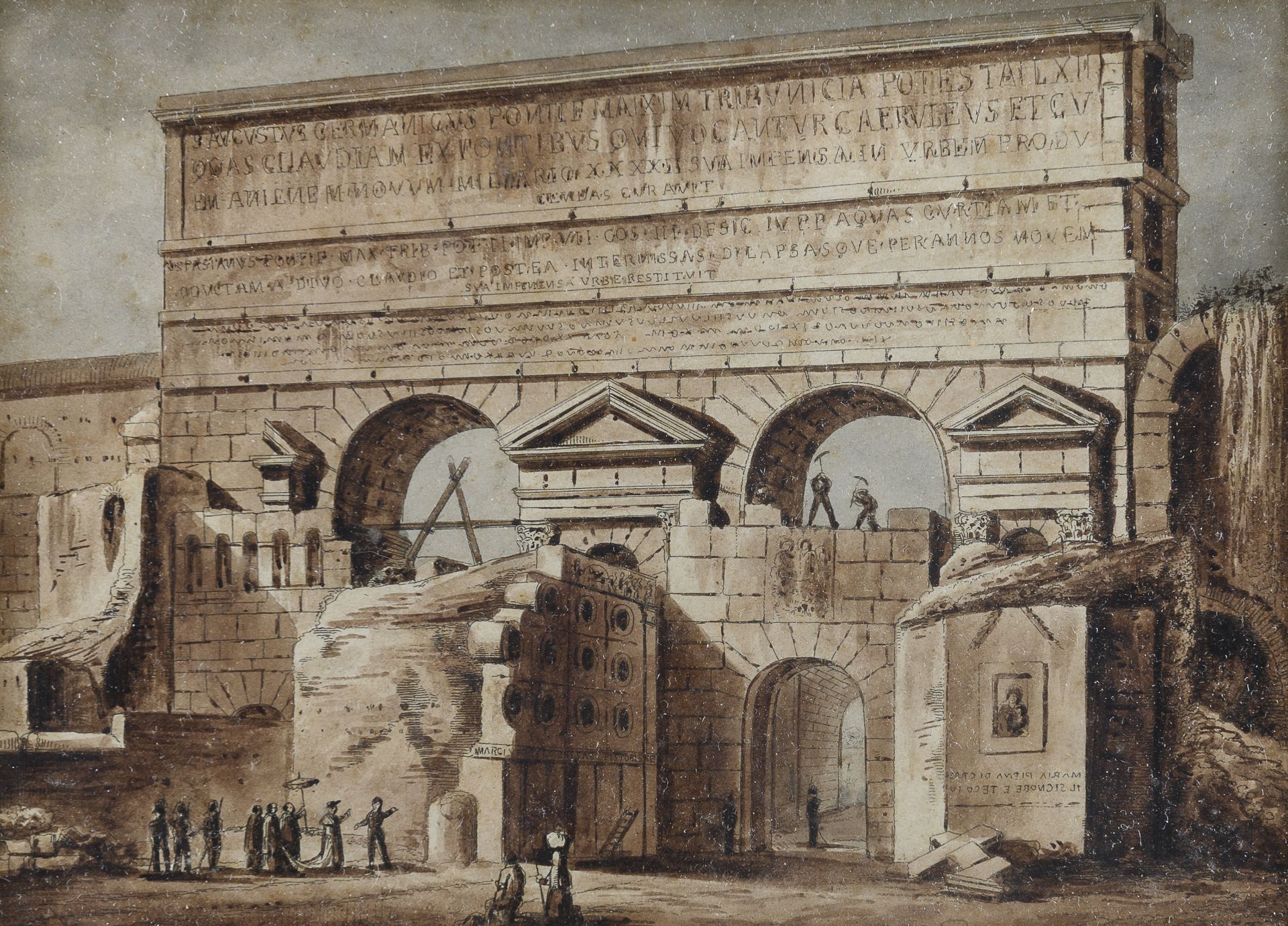 ROMAN SEPIA DRAWING EARLY 19TH CENTURY