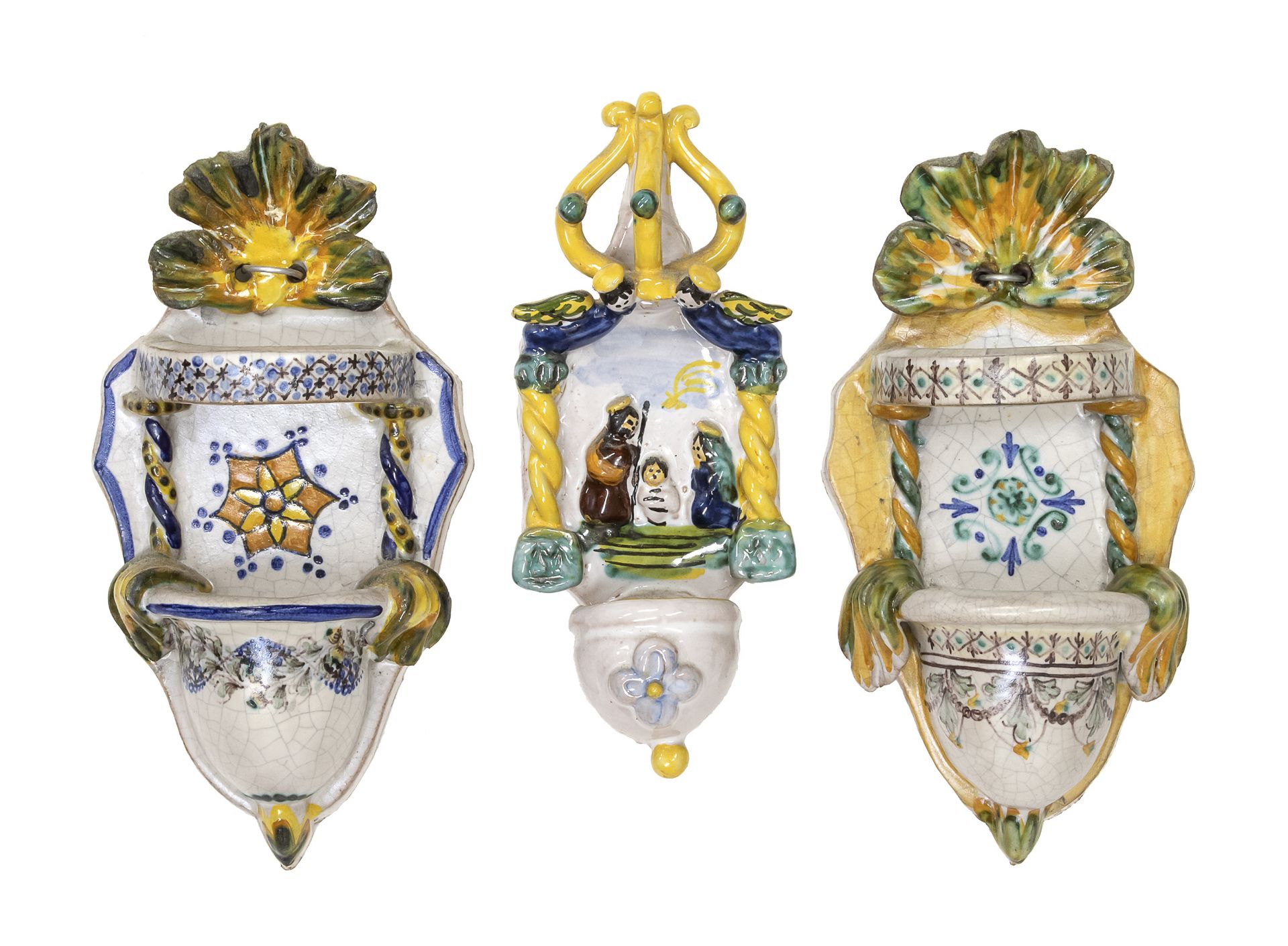 THREE MIGNON CERAMIC STOUPS APULIA 20TH CENTURY