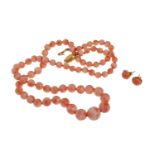 SET OF PINK CORAL EARRINGS AND NECKLACE