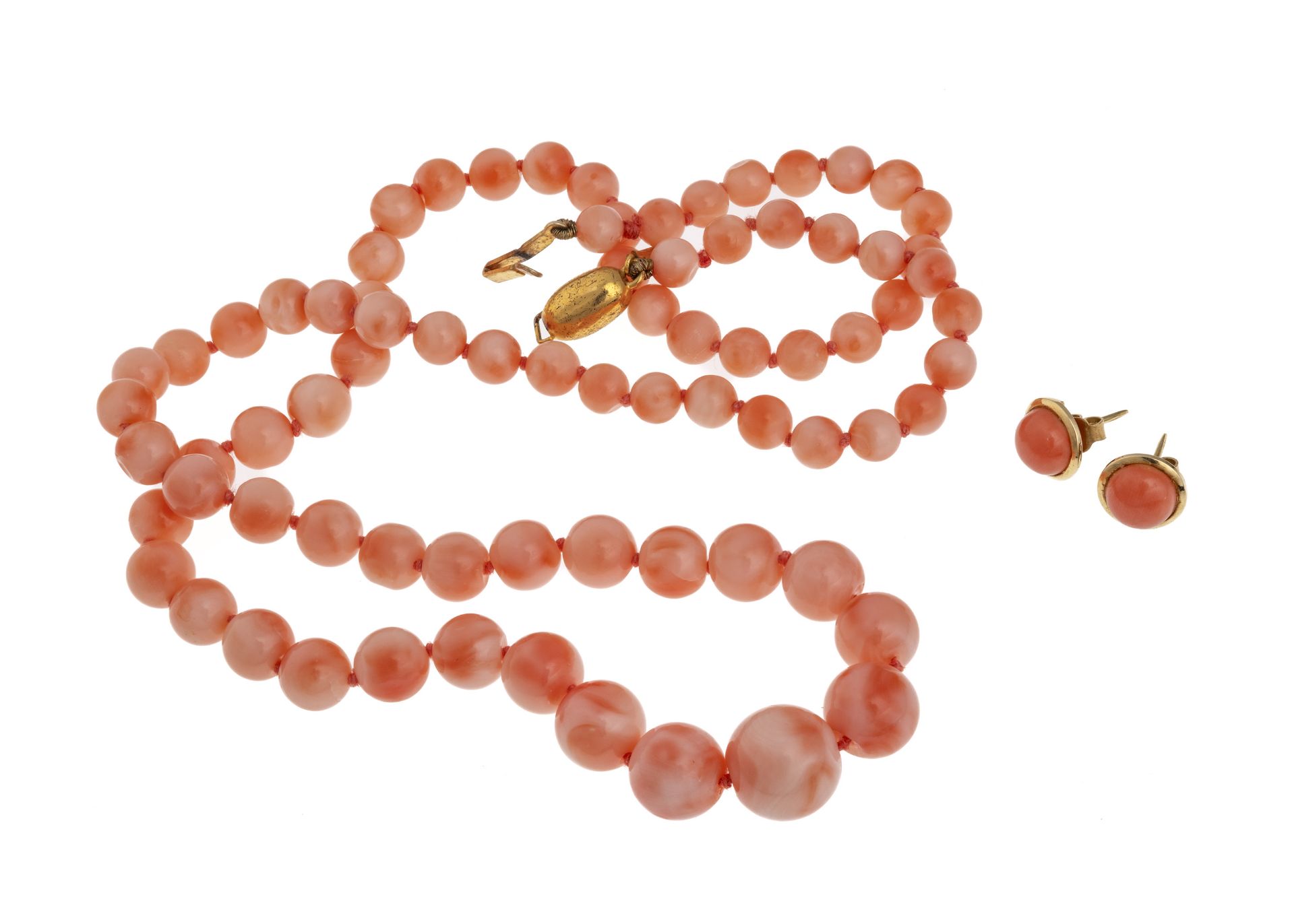 SET OF PINK CORAL EARRINGS AND NECKLACE