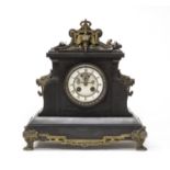 BLACK MARBLE TABLE CLOCK NAPOLEON III PERIOD