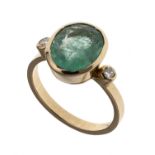 GOLD RING WITH CENTRAL EMERALD AND DIAMONDS