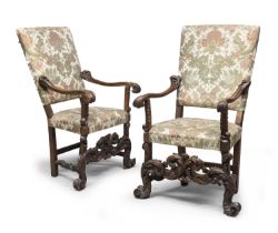 PAIR OF WALNUT ARMCHAIRS BRUSTOLON STYLE 18TH CENTURY