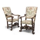 PAIR OF WALNUT ARMCHAIRS BRUSTOLON STYLE 18TH CENTURY