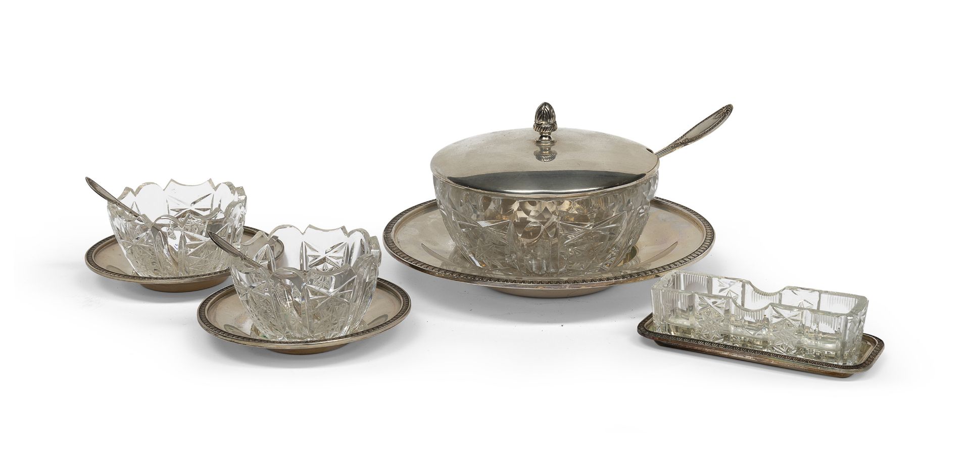 SILVER AND GLASS TABLE SET ITALY END OF THE 20TH CENTURY