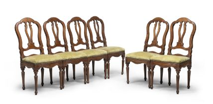 SIX WALNUT CHAIRS LOMBARDY EARLY 19TH CENTURY