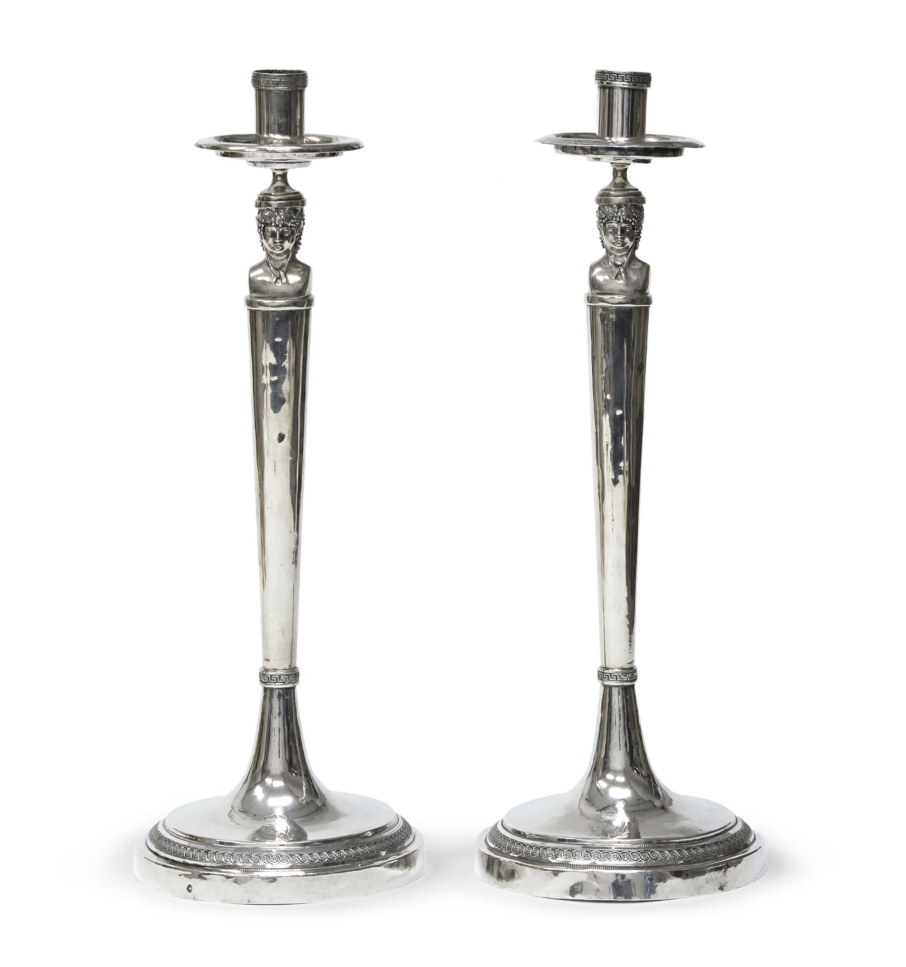 PAIR OF SILVER CANDLESTICKS ROME approx. 1820.