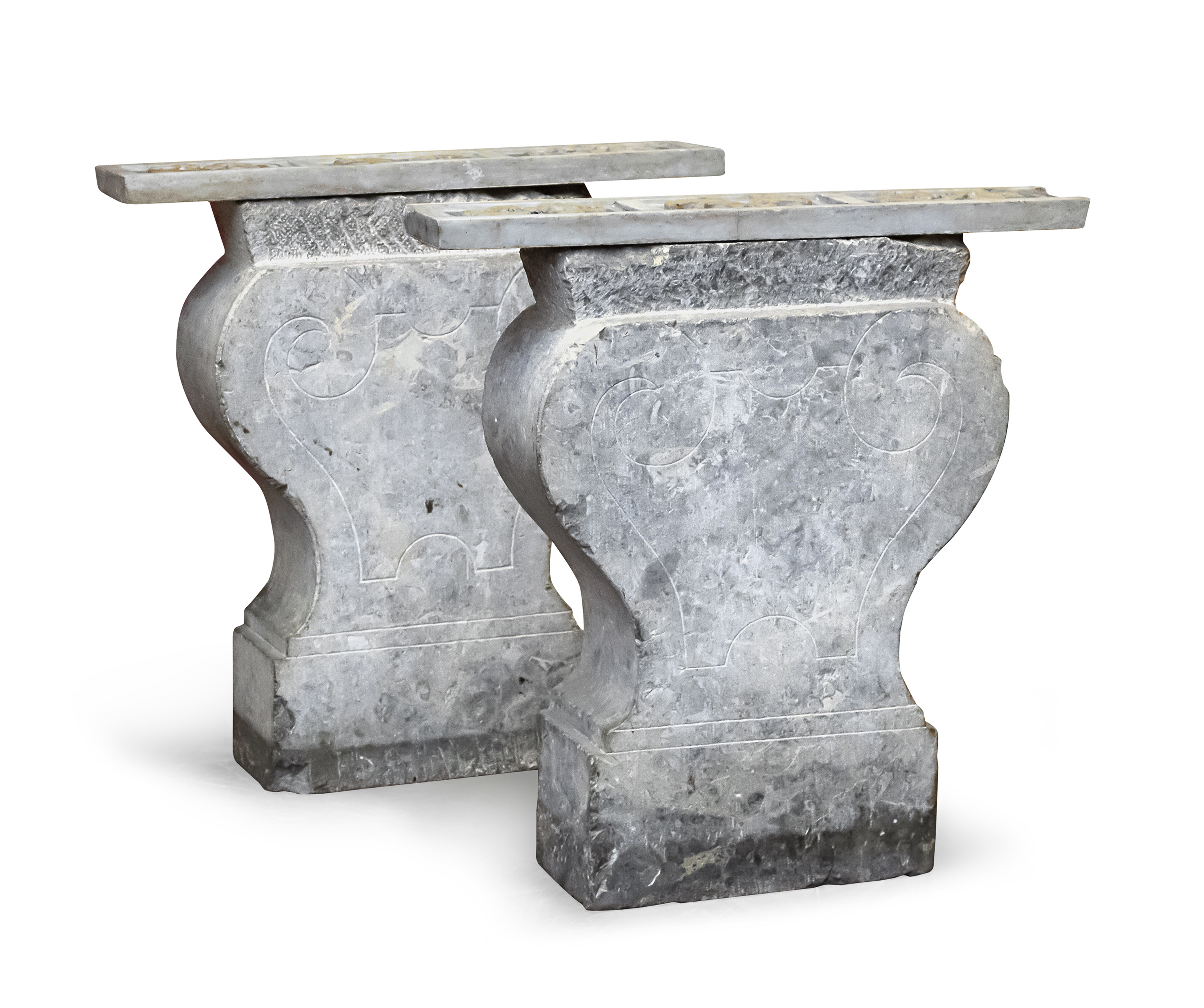 PAIR OF TRAPEZOPHORES IN GRAY PEPERINO MARBLE 16th CENTURY