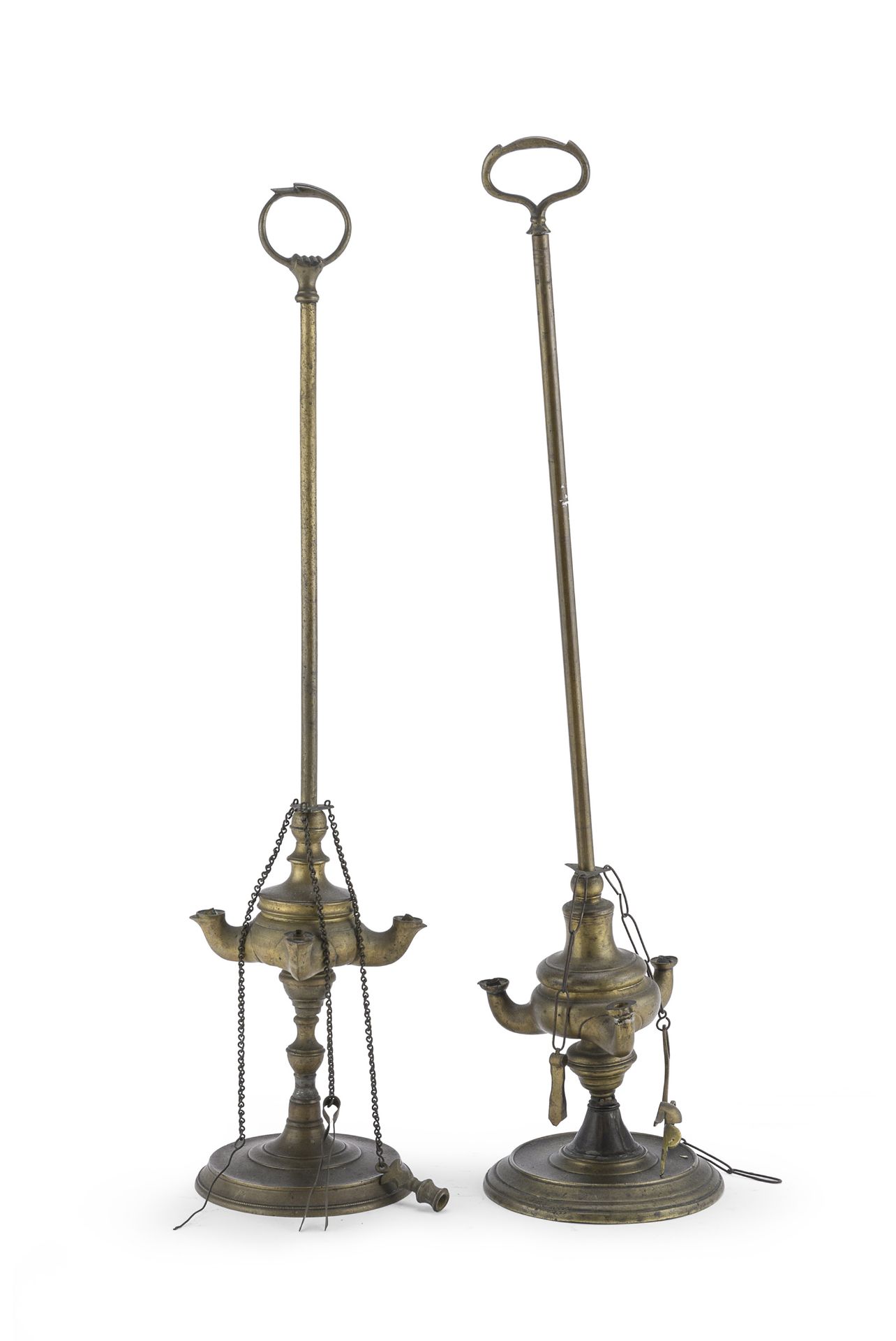 TWO GILT METAL OIL LAMPS 19TH CENTURY