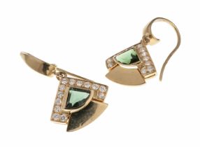 GOLD EARRINGS WITH TOMALINES AND DIAMONDS