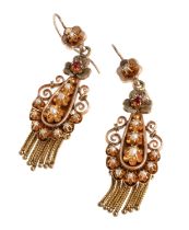 GOLD VINTAGE EARRINGS WITH GRANATES AND BEADS