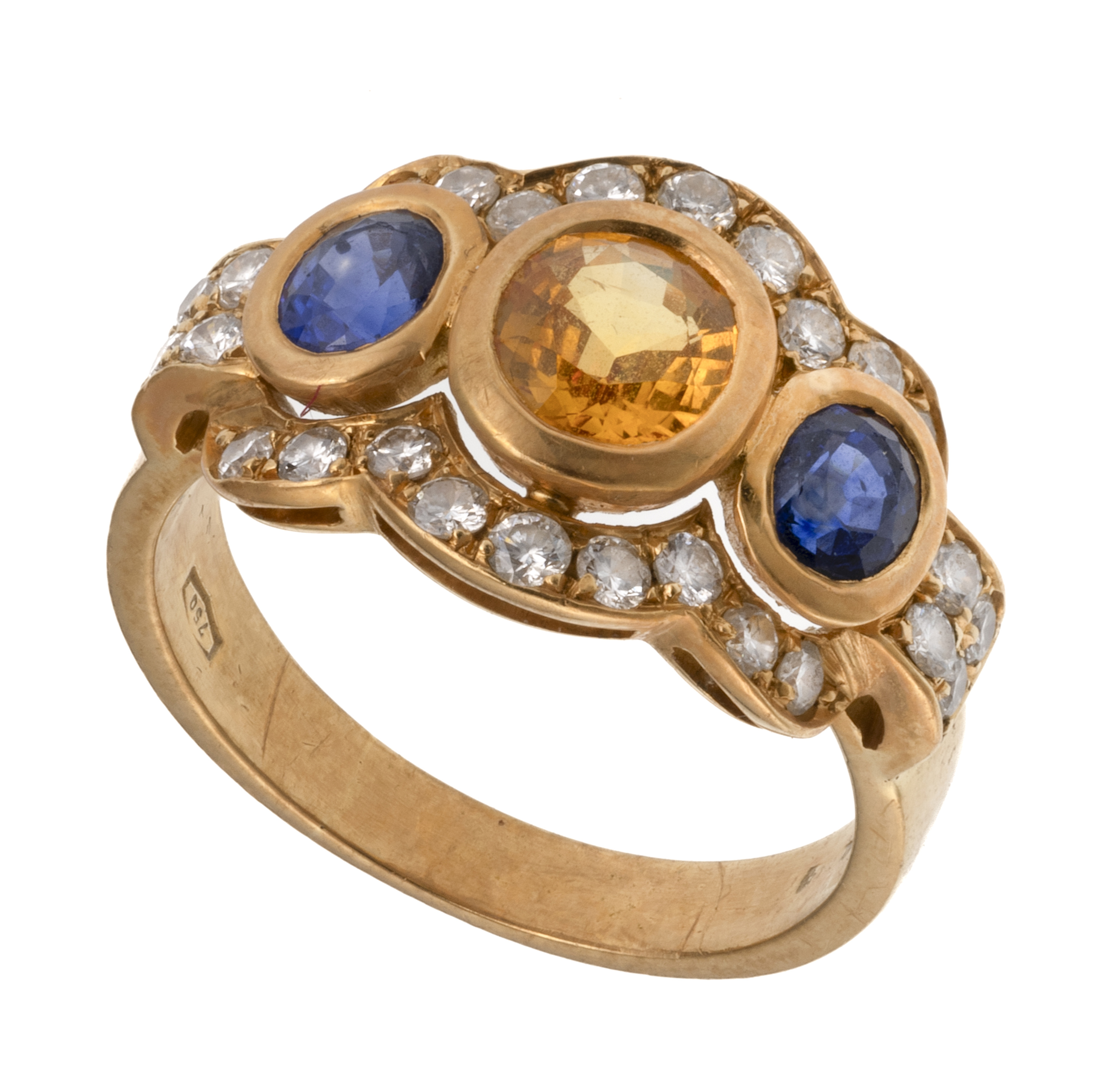 GOLD RING WITH SAPPHIRES AND DIAMONDS